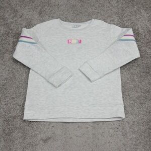 Puma Girls XL 16 Sweatshirt Heather Grey Rainbow Stripe Logo Fleece Pullover